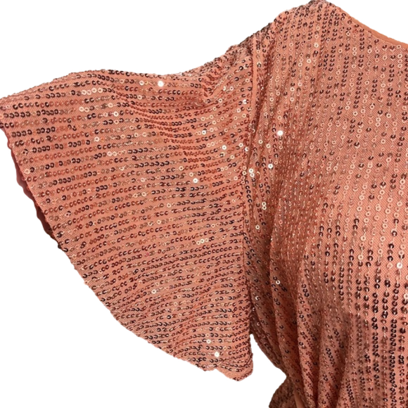 Lost in the 🔥 
NWT LC Lauren Conrad Shimmering Peach Sequined Minidress - Picture 4 of 7